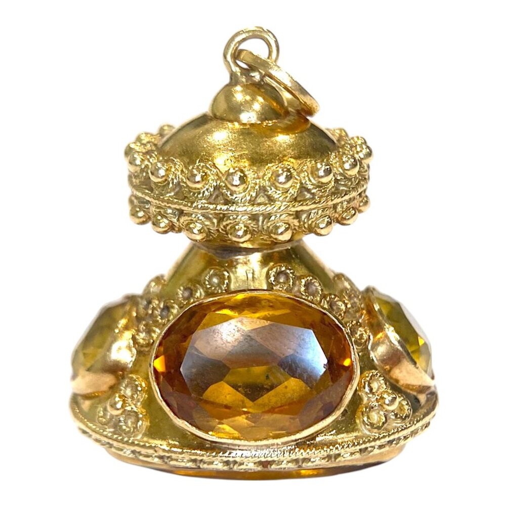 SOLD Etruscan Revival 18K Gold Citrine Charm Pendant
